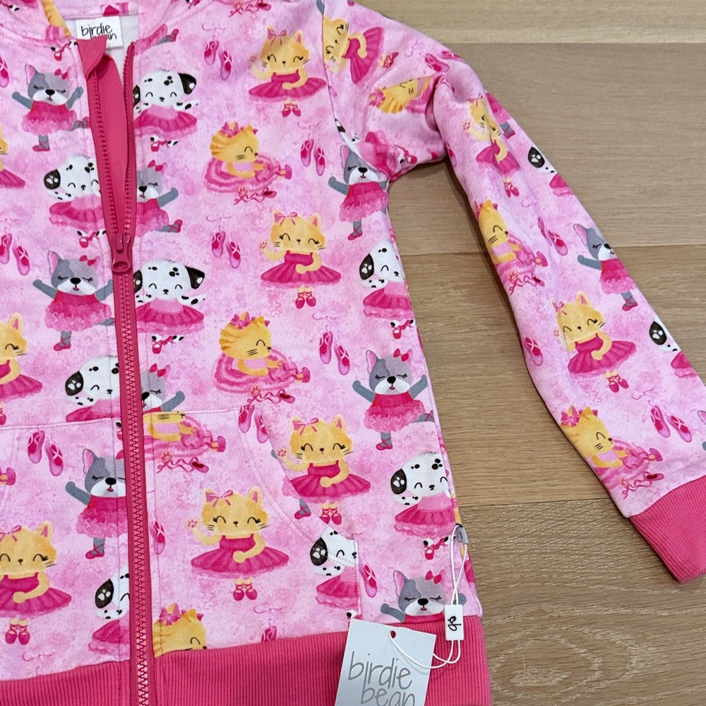 NWT Birdie Bean Pink Ballet Girls Zip Up Jacket with Hood size 7-8 - Picture 5 of 9